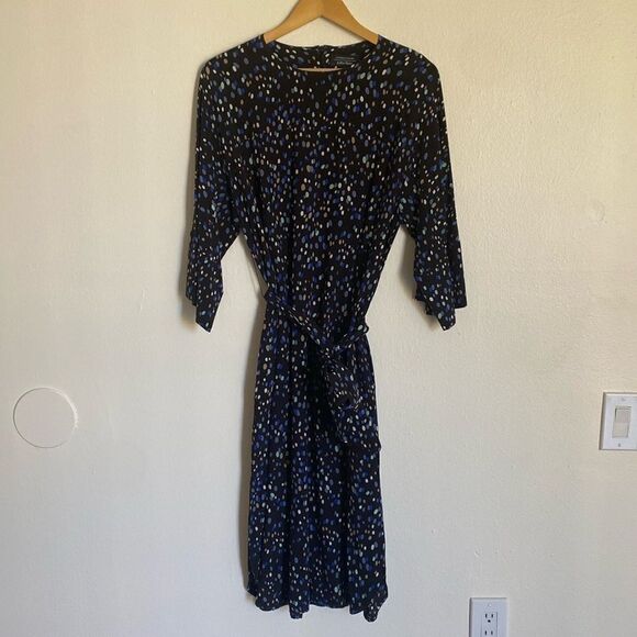 & Other Stories Navy Midi Dress w/ Multicolor Polka Dots and Wrap Waist Size 8 - Picture 2 of 14